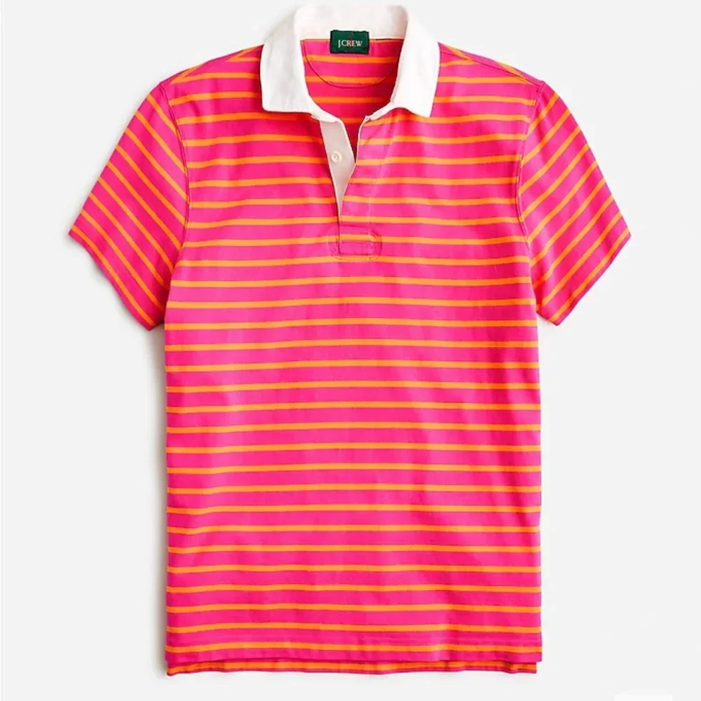 J. Crew shirt - short sleeve rugby shirt in pink/orange stripe NWT